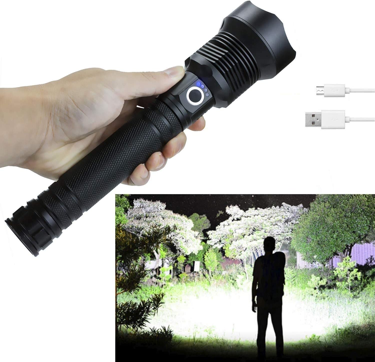 Rechargeable Flashlights High Lumens, 90000 Lumens Super Bright Led Flashlight with Batteries Included, Zoomable, 3 Modes, Waterproof Tactical Flashlight for Camping, Emergencies