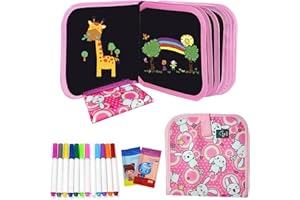 GIFTRRTOY Kids Erasable Doodle Book Set - 14 Page Reusable Drawing Pads with 12 Watercolor Pens, Kids Magic Drawing Book for Toddlers Travel Essential, Kids Travel Activity for Boys Girls(Pink)