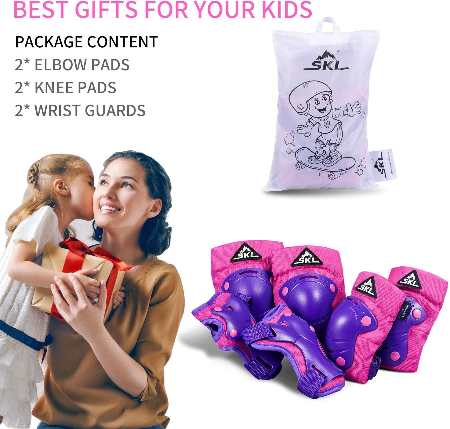 Kids Knee Pads Elbow Pads Guards Protective Gear Set for Skates Skateboard Rollerblade Roller Cycling Bike Inline Scooter Riding, Toddler Wrist Guards for Sports Purple : Sports & Outdoors