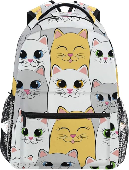 Funny Cartoon Cat Smiling Pattern Casual Backpack Student School Bag