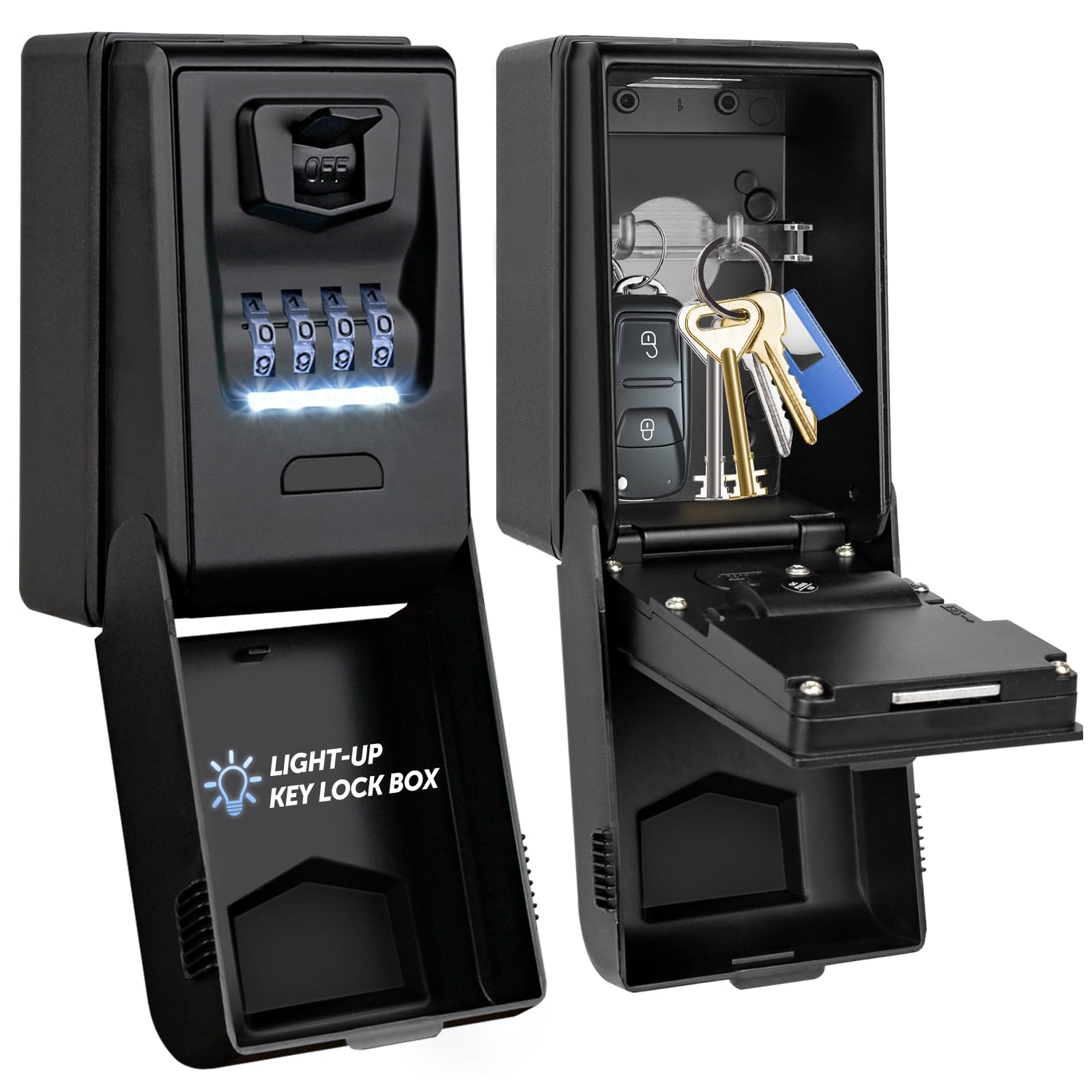 ENONEO Key Lock Box Wall Mounted with Light Up Dial, Large Key Storage Lock Box 4 Digit Combination Waterproof Large Key Safe High Security LockBox for Home Office Garage Outdoor