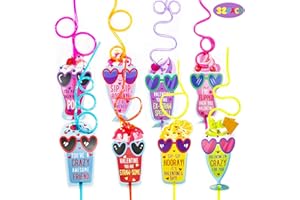 ORIENTAL CHERRY Valentines Day Gifts for Kids - Valentines Day Cards for kids - Set of 32 Crazy Straws Bulk - Valentine Exchange Cards for Girls Boys Toddlers School Class Classroom Party Favors