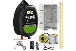 Lifence AC&DC 2 in 1 Powered Supply 8 Mile Electric Fence Energizer for Preventing Wild Animals Intruding 32 Acre Input 12V Output Voltage 10KV 1 Joule Deter Predators Contain Cattle Cow and Livestock