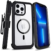 Defender for Clear iPhone 13 Pro Max Case with Belt Clip Holster, Compatible with MagSafe, Anti-Yellowing, Full-Body Phone Cover for iPhone 13 Pro Max Case (Clear & Black)
