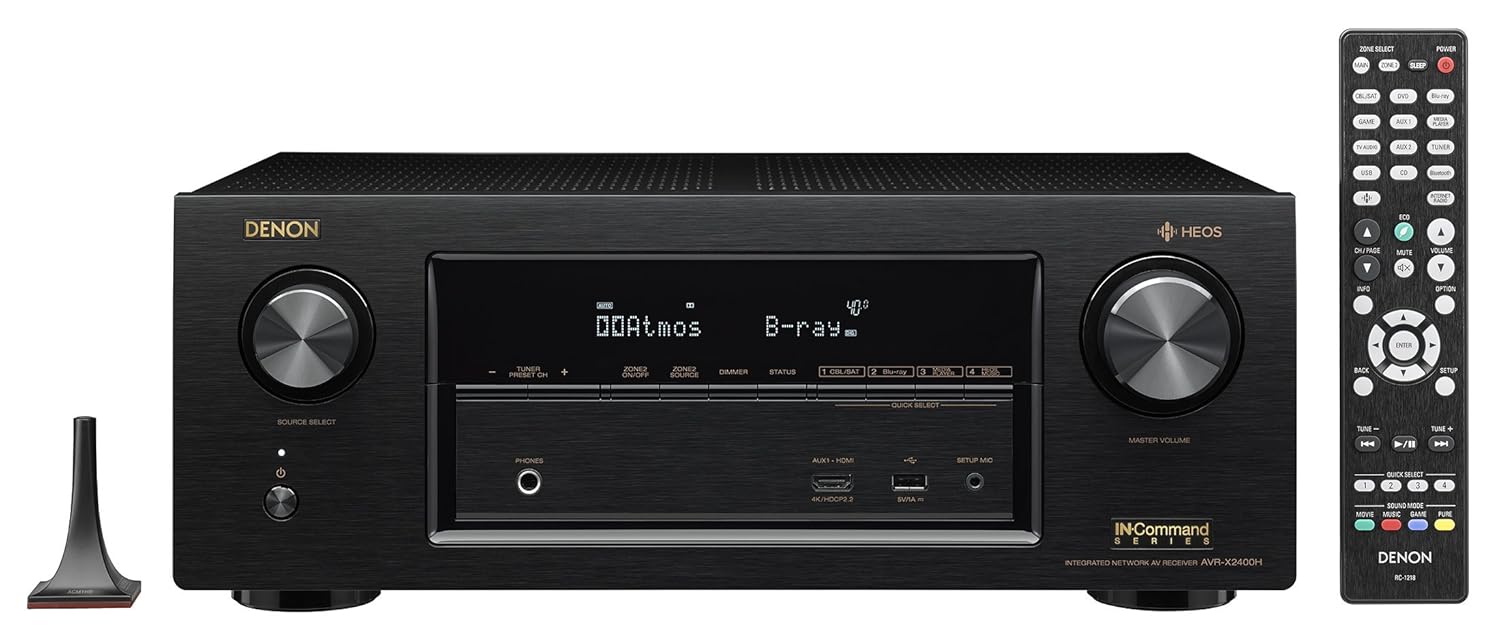 Denon AVRX2400H 7.2 Channel AV Receiver with Built-in HEOS wireless technology, Works with Alexa (Certified Refurbished)