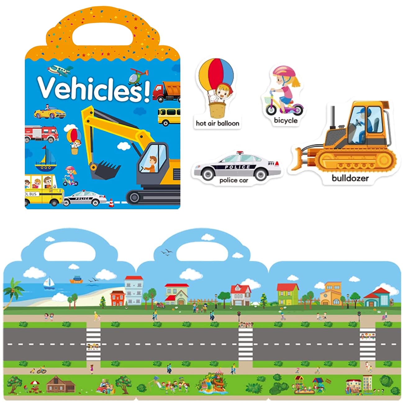 RUSON Reusable Sticker Book for Kids, Vehicles Truck Stickers Educational Learning Toys Travel Stickers Activity Books for Toddler Girls Boys Age 3+ Birthday Gifts