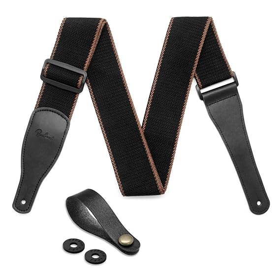 Guitar Strap 100 Soft Cotton & Leather Ends Guitar Shoulder Strap With