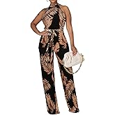 Jumpsuit for Women Sexy Elegant Long Straight Pants Cocktail Printing Jumpsuits Party Club with Zipper