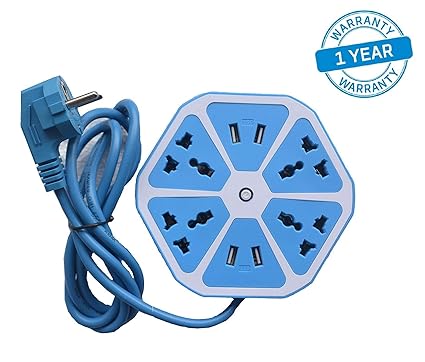 Azacus -Hexagon Shape Socket Extension Board with 4 USB 2.0Amp Charging Points