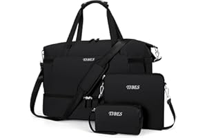 TIBES Gym Bag for Women Weekender Bag - Travel Duffle Bag with Waterproof Shoe Compartment 3pcs Set Carry On Overnight Bags for Business Trip Travel Gym Yoga Sports