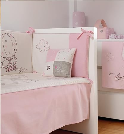 Pirulos Parure De Lit De Bebe Avec Couette Motif Montgolfiere Rose Protecteur Coussin Draps En Cadeau Pour Maxicuna 70 X 140 Cm Amazon Fr Bebes Puericulture