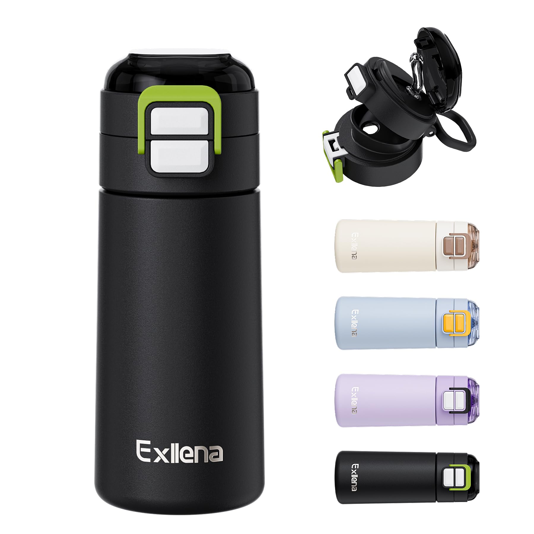 Photo 1 of 14oz Small Insulated Water Bottle with Pop-Open Soft Straw & Spout 2-in-1 Lid, Small Travel Water Bottle Leak Proof for Cold&Hot Drinks, BPA-Free, Ideal for Handbag, Yoga, Sport(Black)