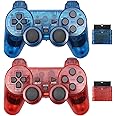 Wireless Controller for PS2,Built-in Dual Vibration 2.4G Gamepad Joystick Compatible for PS2,with Wireless Receivers (Clear B