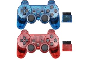 Wireless Controller for PS2,Built-in Dual Vibration 2.4G Gamepad Joystick Compatible for PS2,with Wireless Receivers (Clear B