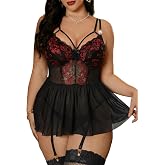 Alrovetoney Plus Size Lingerie For Curvy Women Ruffle Lingerie Set Sexy Lace Lingerie Set Garter Belt With Stockings