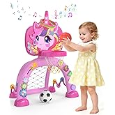 MAGTHIC Toddler Basketball Hoop & Soccer Goal, Baby Toys for 1 2 3 Year Old Girls, Kids Sports Toys with Light Sound Music, Unicorn Musical Toys Gift, Christmas Birthday Gifts for Ages 12-18 Months