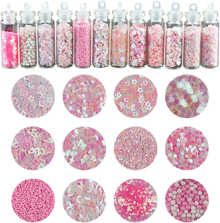 YOFASEN 12 Bottles Glitter Makeup Set - Colorful Body Glitter Hair and Nail Art Chunky Glitter Powder Sequins Cosmetic Shining Arts Crafts Glitter, Pink White
