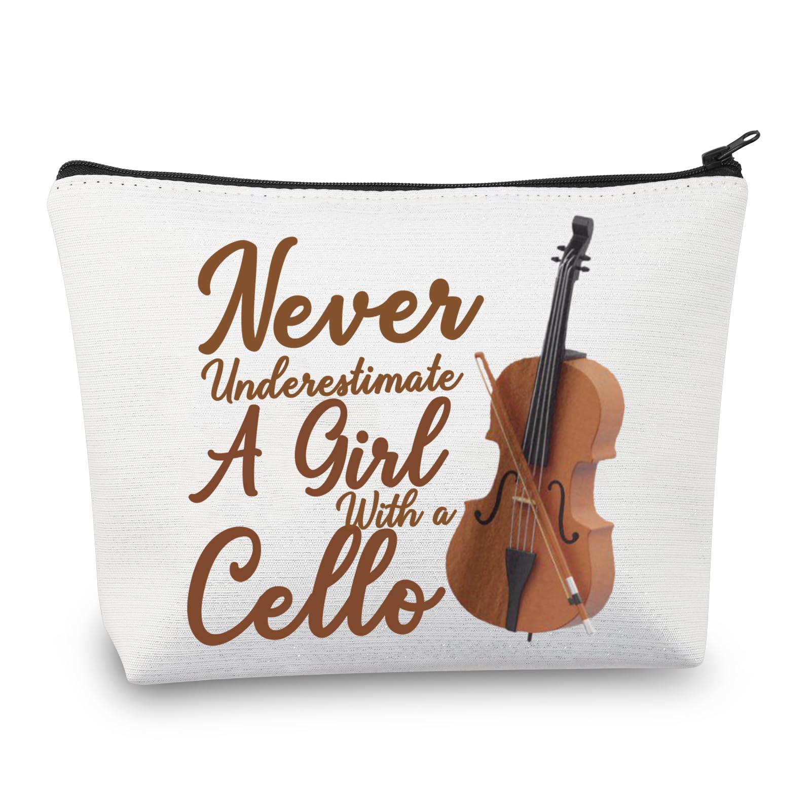 PLITI Cello Gift Cello Lover Cello Player Gift Cello Music Teacher Gift Never Underestimate A Girl with A Cello Makeup Bag (Girl with CelloU)