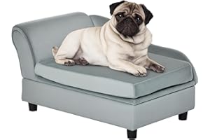 PawHut Pet Sofa Dog Couch Chaise Lounge Pet Bed with Storage Function Small Sized Dog Various Cat Sponge Cushioned Bed Lounge