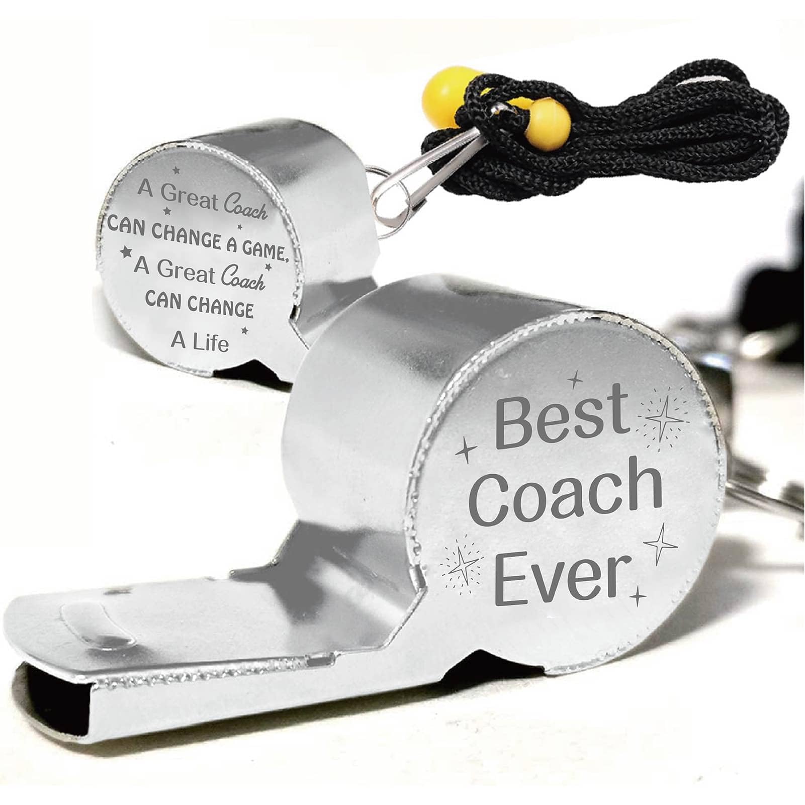 CREATCABIN Sports Whistles with Lanyard Loud Crisp Sound Stainless Steel Whistle for Coaches Referees Training Teacher A Good Coach Can Change A Game, A Great Coach Can Change A Life - Best Coach Ever