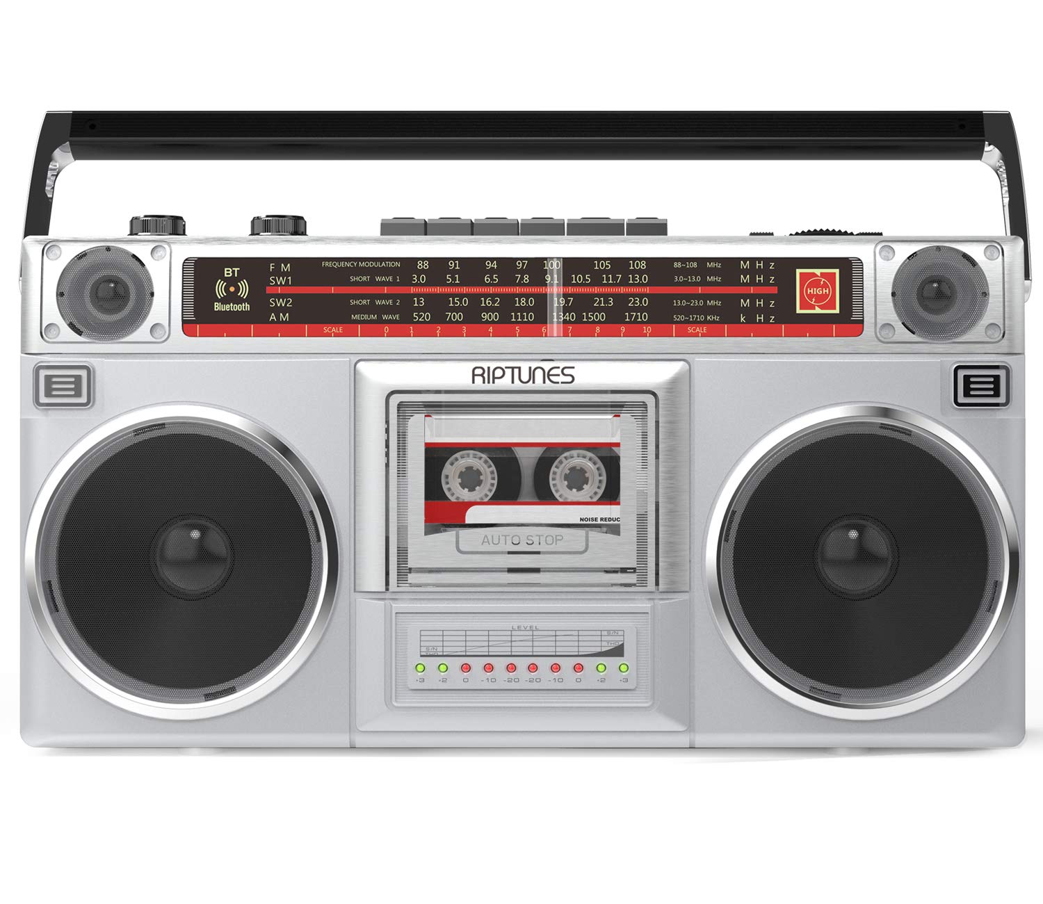 Photo 1 of Riptunes Boombox Radio Cassette Player Recorder, AM/FM -SW1/SW2 Radio, Wireless Streaming, USB/Micro SD Slots, Aux in, Headphone Jack, Convert Cassettes to USB/SD, Classic 80s Style Retro, Black