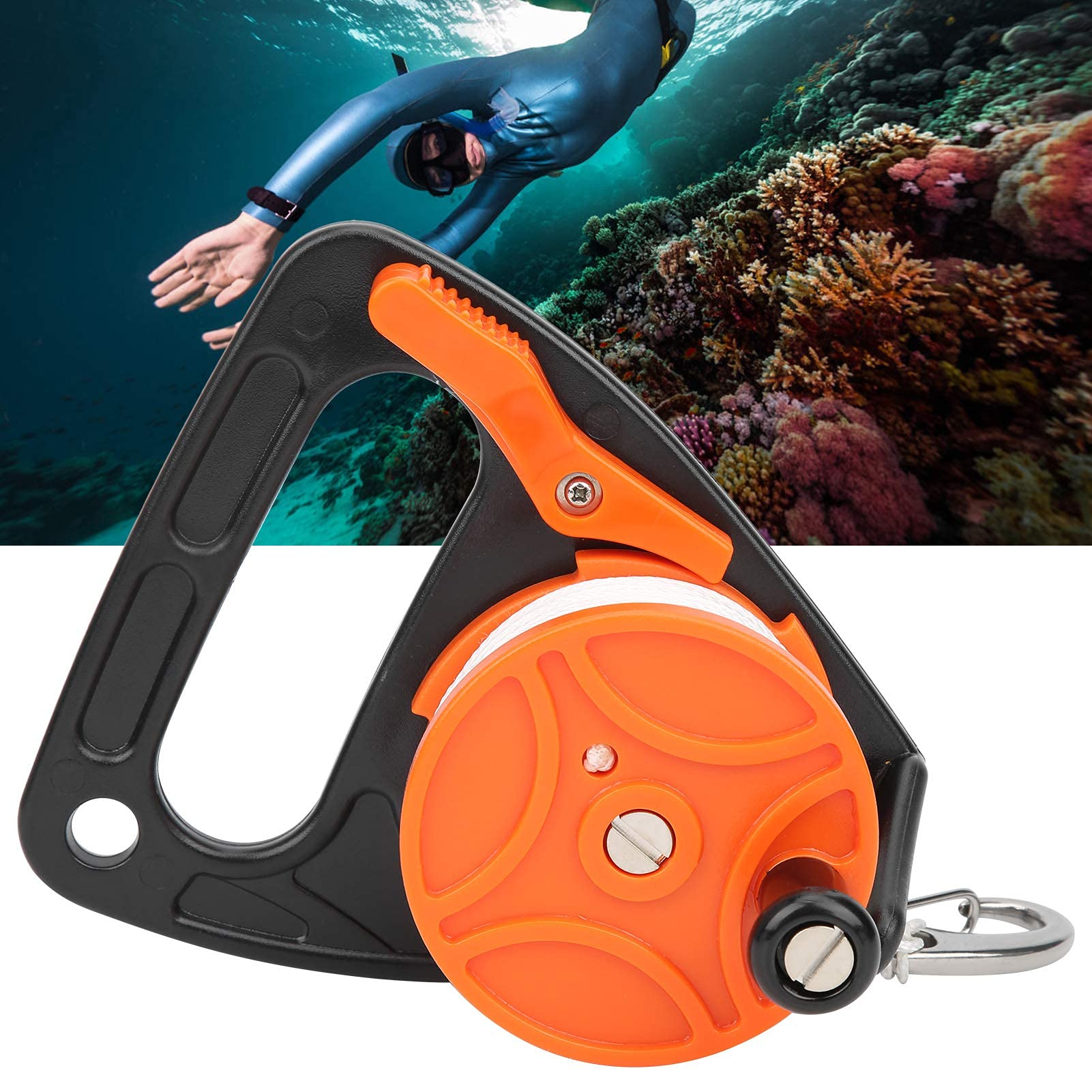 ABS+Plastic Diving Line Wheel, Diving Large Ratchet Reel Diving Ratchet Reel 150ft Dive Reel for Diving Equipment Wreck Diving Underwater Diving/cave Drift Diving(Orange)