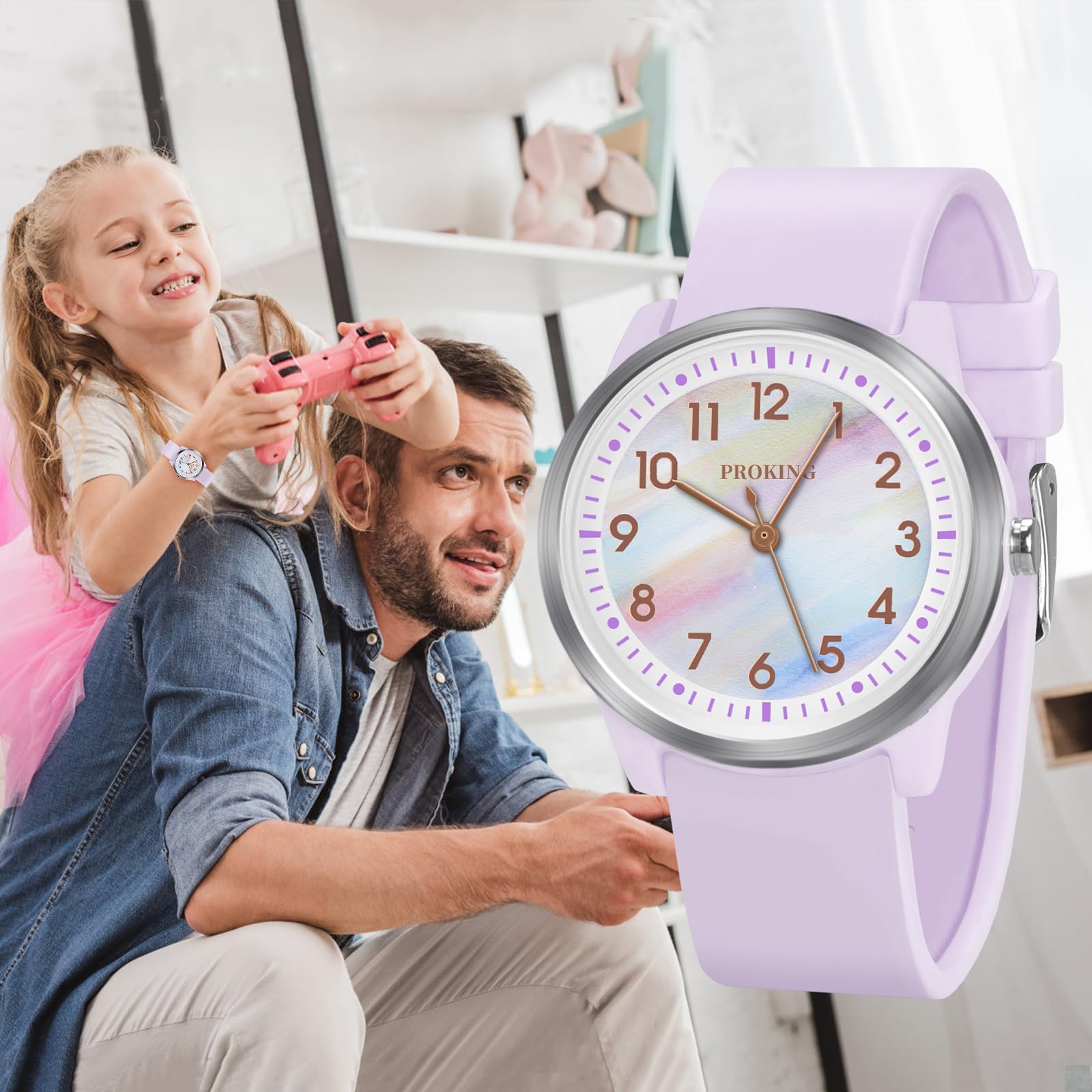 PROKING Kids Watch for Girls Boys Children Teens Analog for Kid 8-18 Years Old Learning Time and Easy to Read 50M Waterproof with Soft Band, Great Gift for Kids