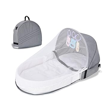 Amazon Com Tititek Baby Bed Travel Crib Portable Toddler Bed Baby Crib With Mosquito Net Foldable Bassinet Infant Sleeping Basket With Toys For Newborn Baby Mummy Bag Grey Baby