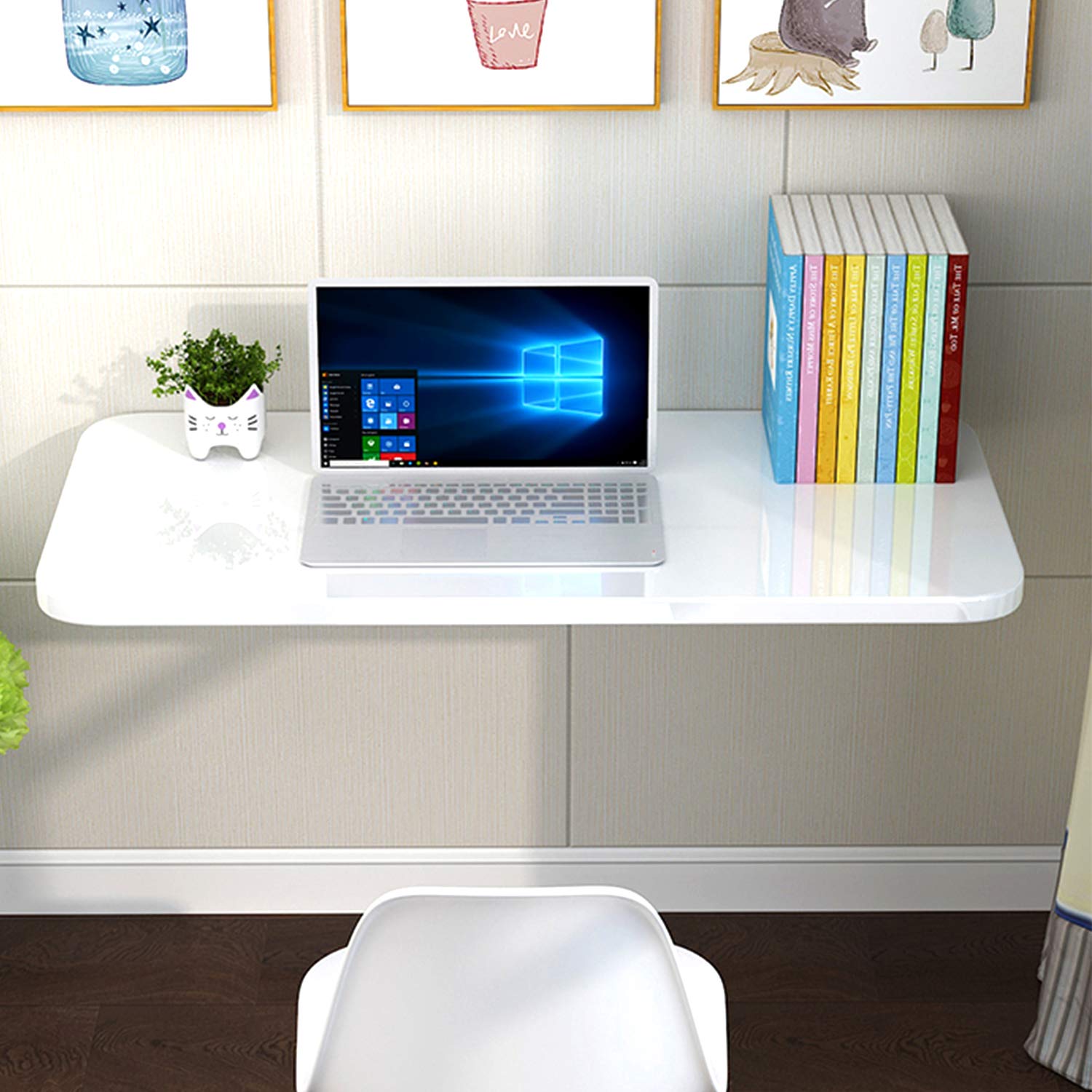 aleawol Wall Mounted Table Folding Desk 60x40 cm Large Laptop Drop-Leaf Wall Work PC Computer Desk with Brackets for Space Saving Writing Dining (White)