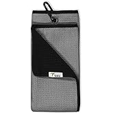 ToVii 2 in 1 Golf Towel, Wet and Dry Tri-fold Microfiber Towel for Cleaning Club and Ball with Clip and Waterproof Inner Barrier