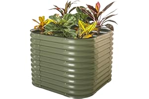 Vego garden 32" Extra Tall Raised Garden Bed Kits,4 in 1 Modular Raised Planter Box for Vegetables Flowers Fruits Oval Metal Raised Garden-Olive Green