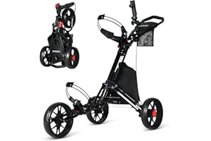 Lakehood Golf Push Cart 3 Wheel, Golf Push Cart Foldable and Golf Push Pull Cart, Push Cart Golf Easy to Open/Fold, Golf Bag Cart with Umbrella Stand Storage Bag Cup Holder