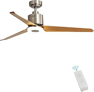 Indoor Ceiling Fan Light Fixtures - FINXIN Brushed Nickel Remote LED 52 Ceiling Fans For Bedroom,Living Room,Dining Room Including Motor,3-Blades,Remote Switch (Brushed Nickel)