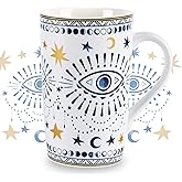 NymphFable Ceramic Coffee Mug 18oz Boho Eyes Coffee Cups with Handle Personalized Baking Pattern Tea Cup Large