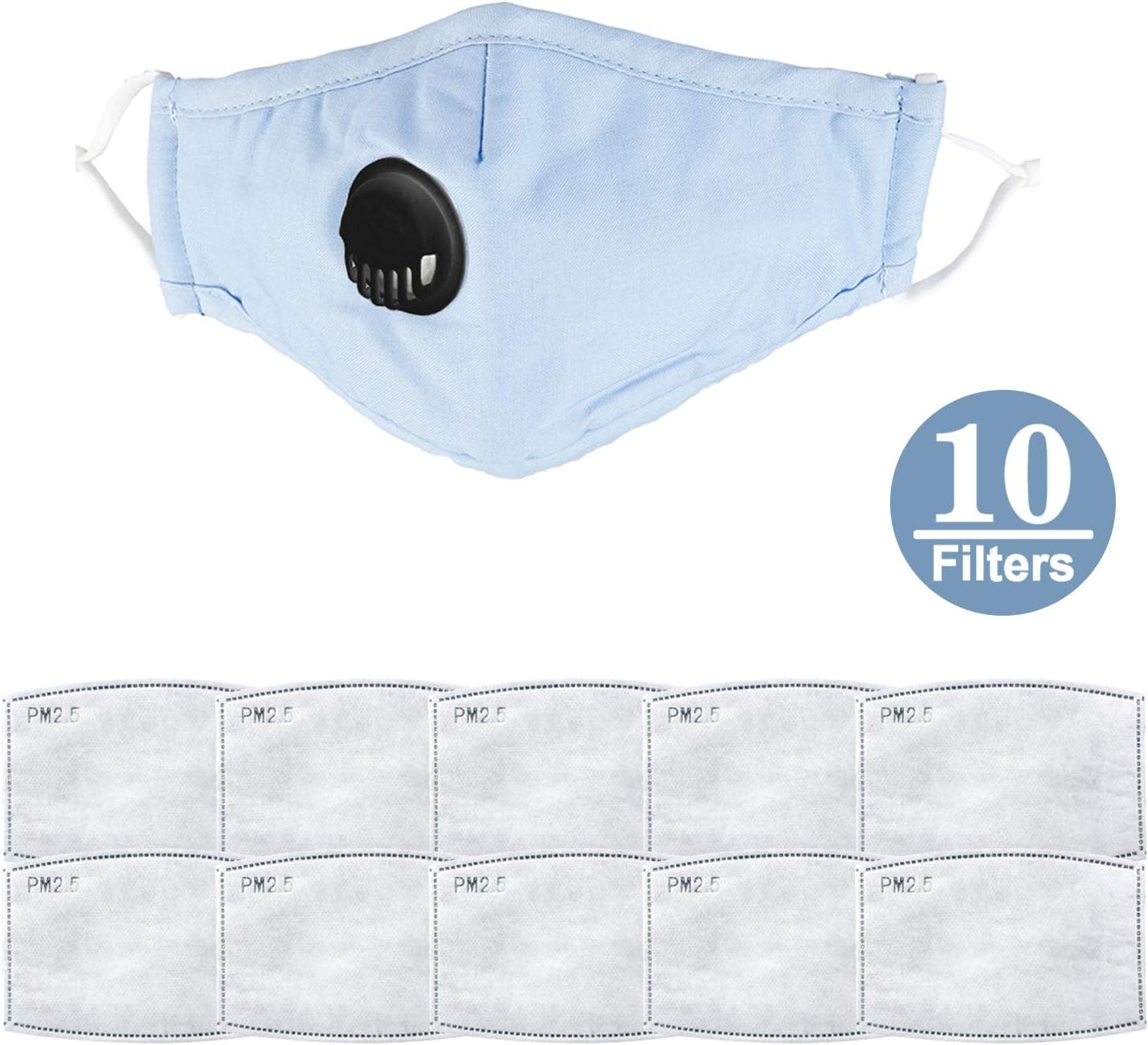 Xueliee Cotton PM2.5 Anti-smog Anti-Dust, Smoke, Gas and Allergies Adjustable and Reusable Masks Activated Carbon Mask Protection with 10 Filters