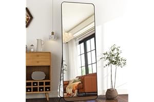 HARRITPURE 21" x64“ Rounded Full Length Mirror Aluminum Frame Black Mirror Full Length Floor Mirror with Stand for Living Room Bedroom Cloakroom