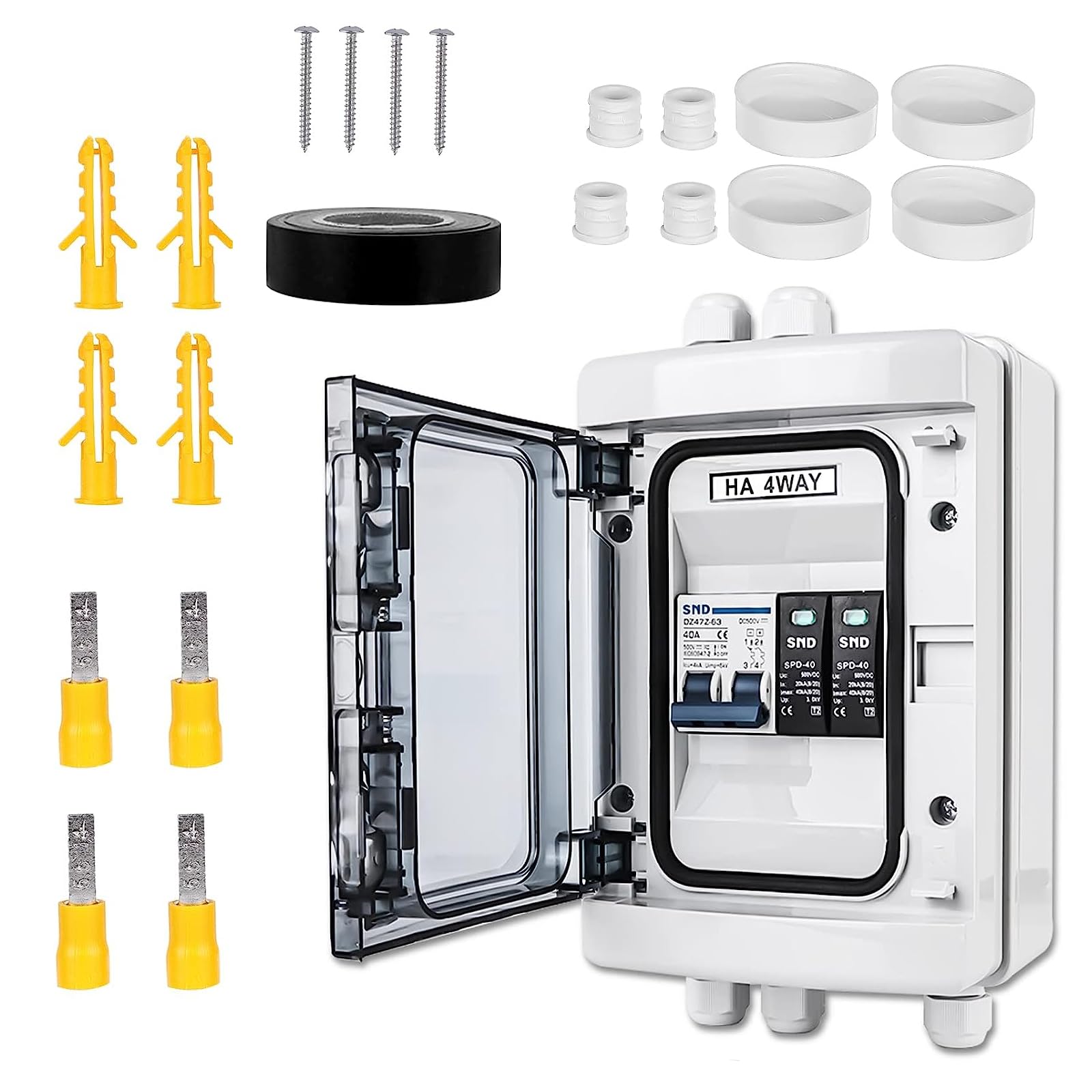 SPORWAY Surge Protection PV DC Isolator Switch Lightning Protection Circuit Breaker 500V DC 2-Pin 40A 20-40KA Isolator Switch, Solar System Circuit Breaker with IP65 Waterproof Housing