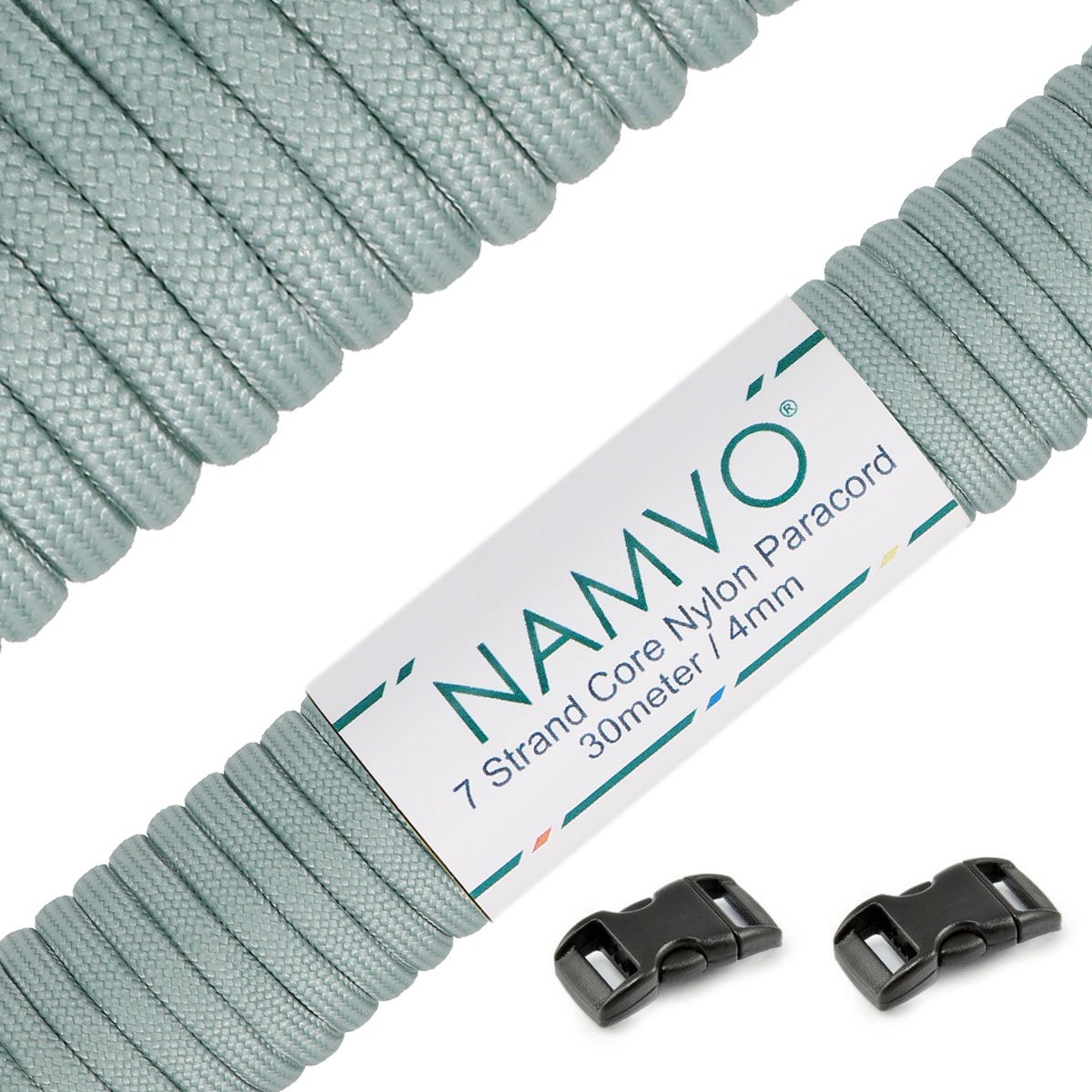 Namvo 550 Paracord Mil Spec Type III 7 strand parachute cord Total Length 100ft / 30 Meters, Silver Grey