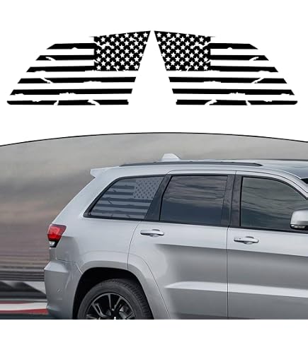 thumbnail image 2 of Distressed American Flag Rear Window Decal For 2011-2022 Jeep Grand Cherokee - Matte Black Vinyl 2 of 11