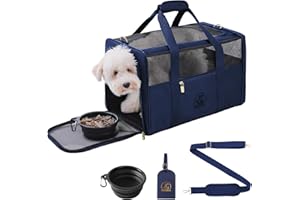 Petradise Luxury Pet Carrier for Dogs, Cats, Puppies - Airline TSA Approved, Durable Anti-Scratch Fabric, Soft-Sided, Consistent Airflow, Foldable Design, Cushion Pad, Travel (Navy Blue, Medium)