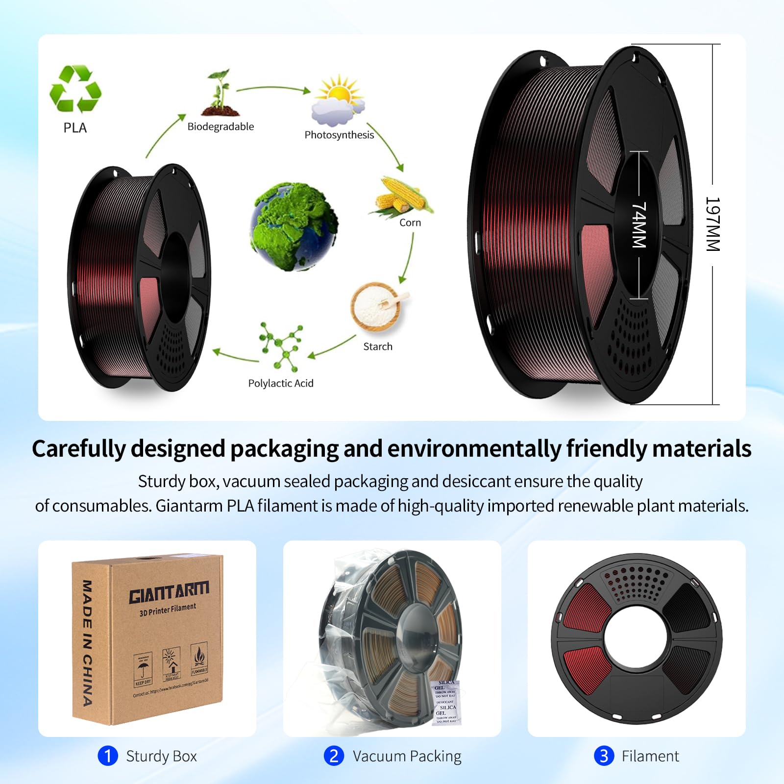 GIANTARM Dual Silk PLA Filament 1.75 mm, 3D Drucker PLA Silk Filament 1 kg/Spule, zweifarbig Rot+Schwarz 6