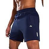 MIER Mens Athletic Shorts 7 Inch Inseam Quick Dry Breathable Running Gym Workout Shorts with 3 Zipper Pockets, No Liner