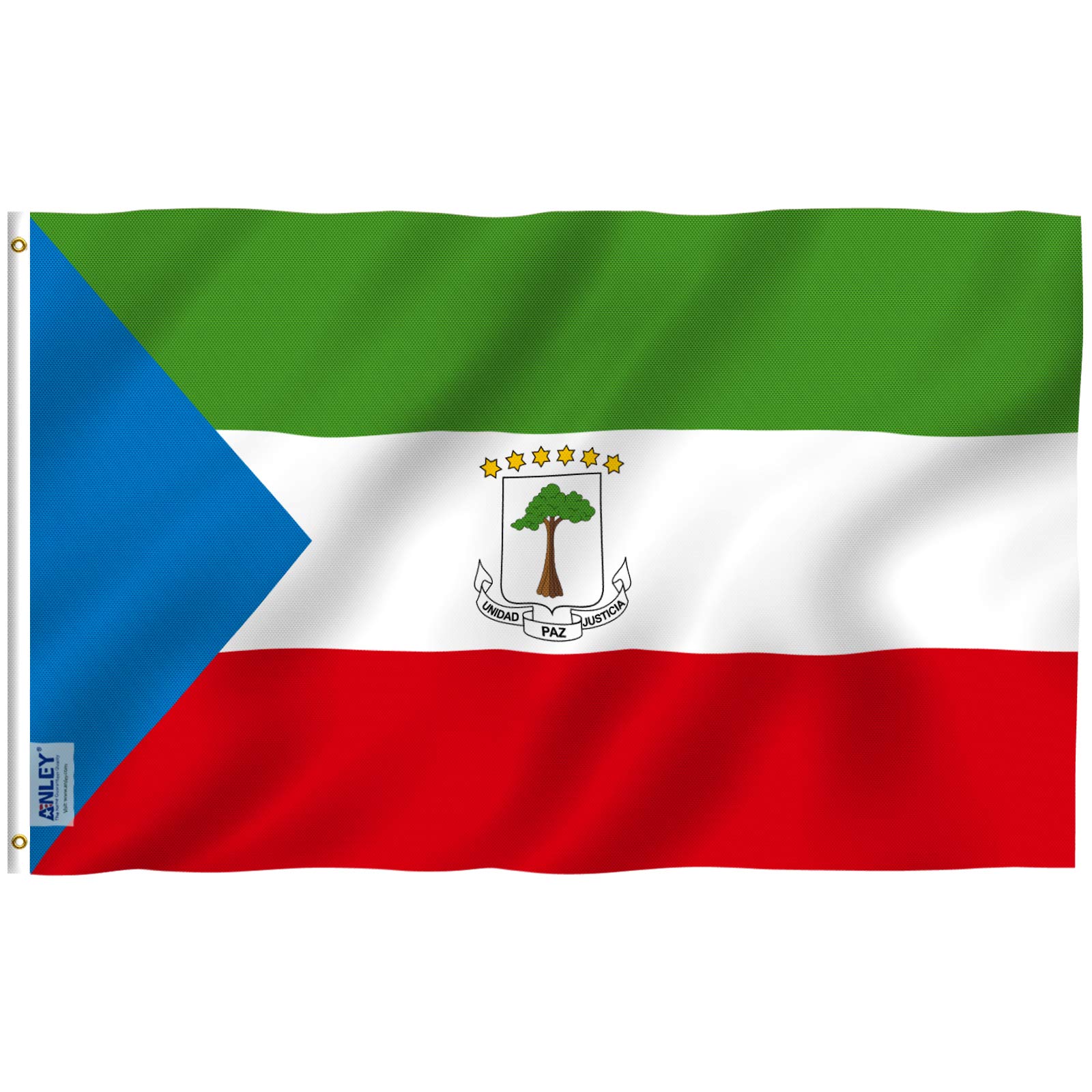 Photo 1 of Anley Fly Breeze 3x5 Feet Equatorial Guinea Flag - Vivid Color and Fade Proof - Canvas Header and Double Stitched - Equatorial Guinean Flags Polyester with Brass Grommets 3 X 5 Ft