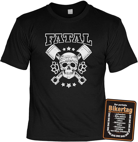 Biker GeschenkSet Motorrad SprücheShirt + Biker Blechschild Fatal