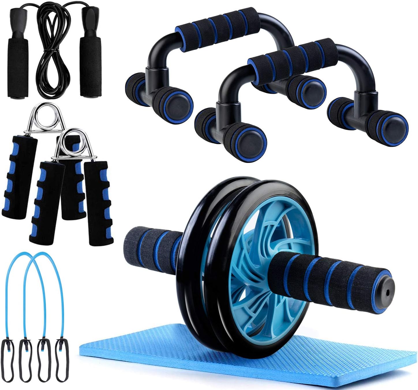 BOSWELL Ab Roller Wheel, 5-in-1 Ab Roller Kit with Knee Pad, Grip, Skipping Rope, Resistance Bands, Pad Push Up Bars Handles Grips, Perfect Home Gym Equipment for Men Women Exercise : Sports & Outdoors