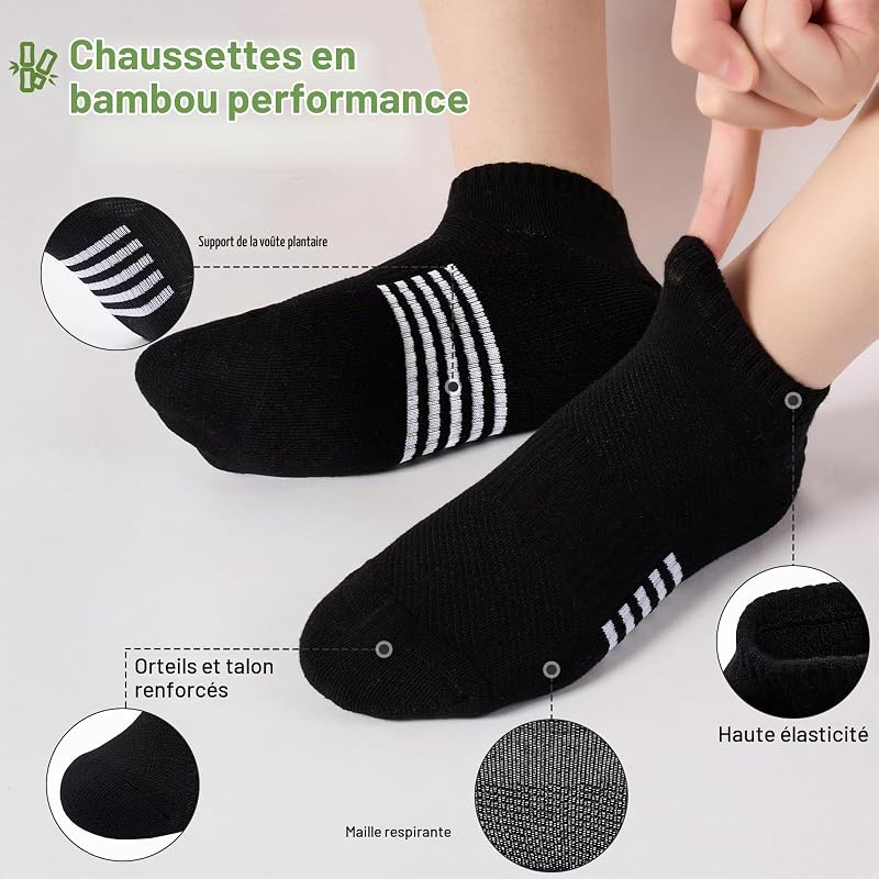 Chaussettes Basses en Bambou Femme 6/12 Paires, Chaussettes de Sport Running Respirantes et Rembourrées, Socquettes Courte Colorées et Anti Transpiration, Cadeaux Femme Ete