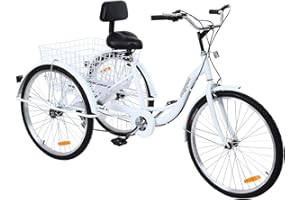 Iglobalbuy 6-Speed / 7-Speed Adult Tricycle, 24 Inch / 26 Inch Adult Trike 3-Wheel Bike Cruiser Bicycle with Shopping Basket