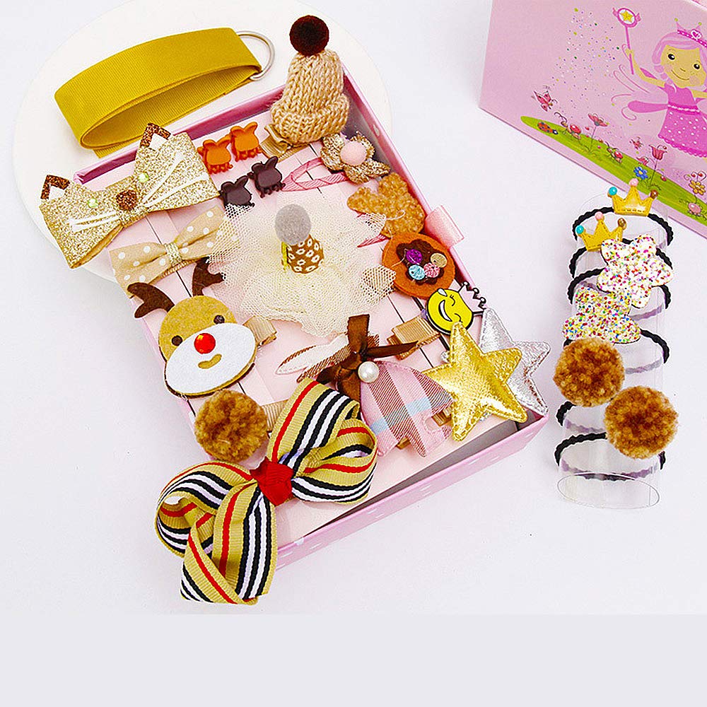 DAYONG 24PCS Baby Girl's Hair Clips Cute Hair Bows Baby Elastic Hair Ties Gift Box (K)