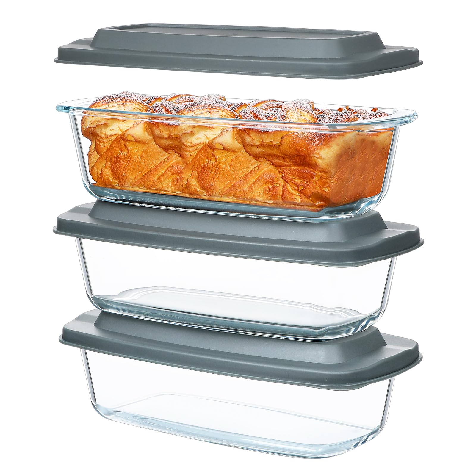Photo 1 of M MCIRCO 6-Piece Glass Loaf Pan with Lids Set, Meatloaf Pan With Airtight Lids, Loaf Pan For Bread, Cake, Pastries, Easy Grip, Fridge-to-Oven (1800ML/1.9Qt/ 7.2 Cups)