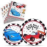 WERNNSAI Race Car Party Supplies - 48PCS Checked Racing Party Plates Napkins Disposable Tableware Set Race Car Birthday Decorations for Boys Birthday Baby Shower Decorations Serves 16 Guests